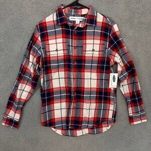 NEW Old navy Plaid Button‎ Up Mens small Flex Blue Red Long Sleeve Shirt